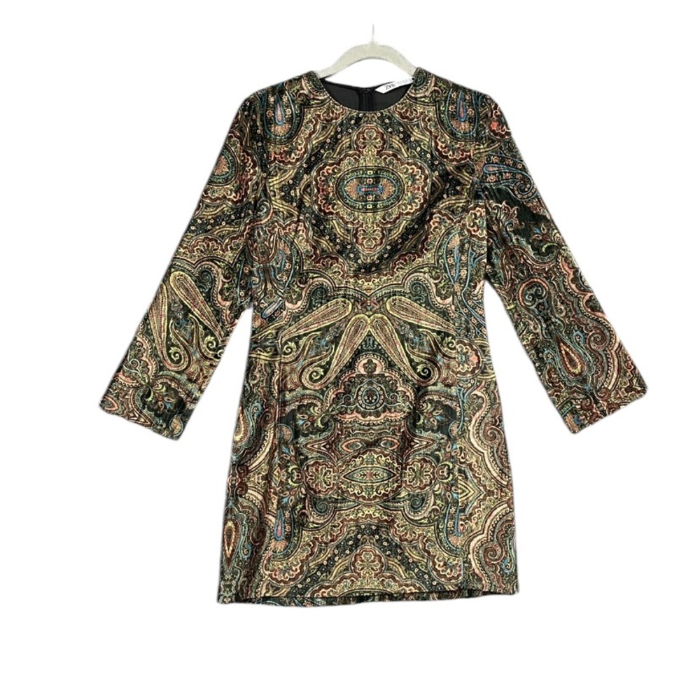 Zara Paisley Mini Dress in Green and Brown